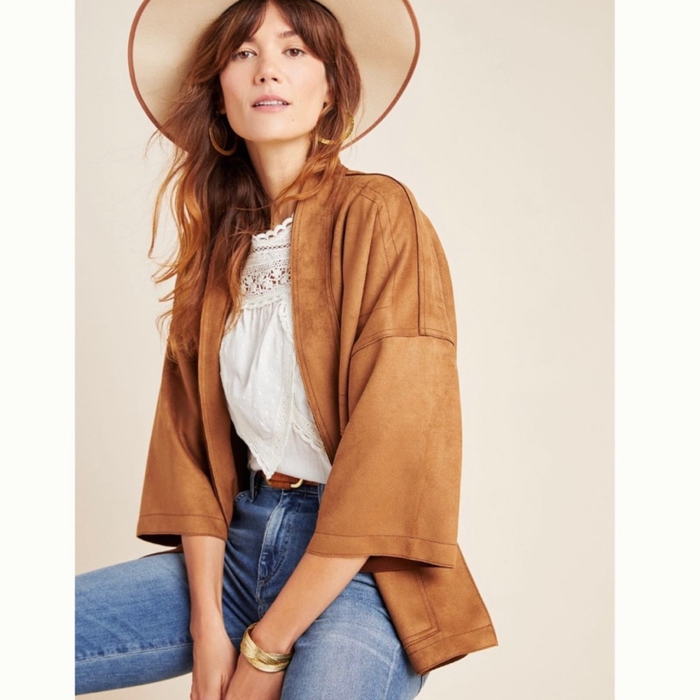 Anthropologie Scarlett Suede Kimono Tan